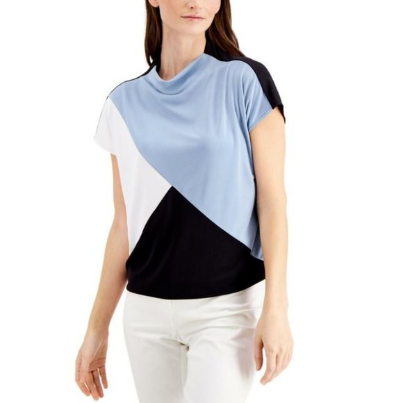 Alfani Tops - ALFANI Blue Color-blocked Dropped Shoulder Popover Top Women's XL *Flaw*